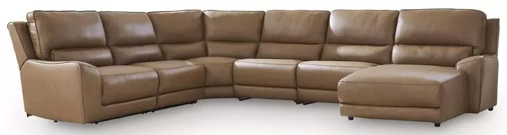 Silverbrooke Caramel Leather 6 Piece Modular Reclining Sectional with Chaise and USB Charging