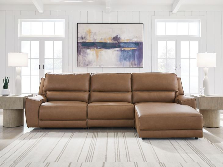 Spear Hill Caramel Leather 3 Piece Modular Reclining Sectional with RAF Chaise with USB Charging