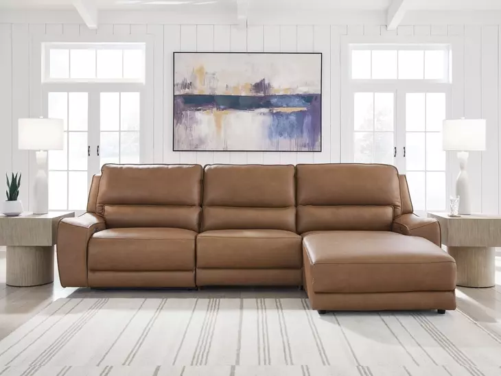 Silverbrooke Caramel Leather 3 Piece Modular Reclining Sectional with RAF Chaise with USB Charging