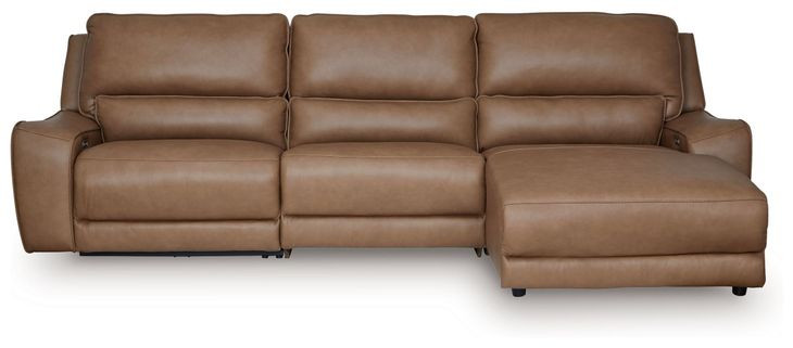 Spear Hill Caramel Leather 3 Piece Modular Reclining Sectional with RAF Chaise with USB Charging