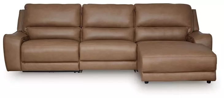 Silverbrooke Caramel Leather 3 Piece Modular Reclining Sectional with RAF Chaise with USB Charging