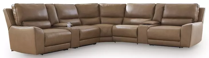 Silverbrooke Caramel Leather 7 Piece Modular Reclining Sectional with Storage Consoles and USB Charging