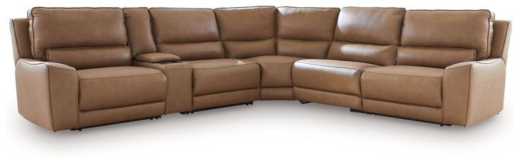 Spear Hill Caramel Leather 6 Piece Modular Reclining Sectional with Storage Console and USB Charging