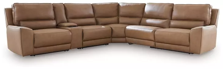 Silverbrooke Caramel Leather 6 Piece Modular Reclining Sectional with Storage Console and USB Charging