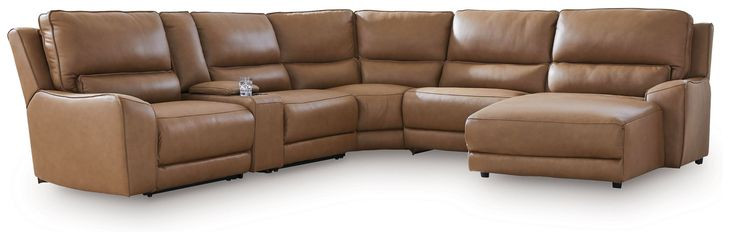 Spear Hill Caramel Leather 6 Piece Modular Power Reclining Sectional with RAF Chaise and USB Charging