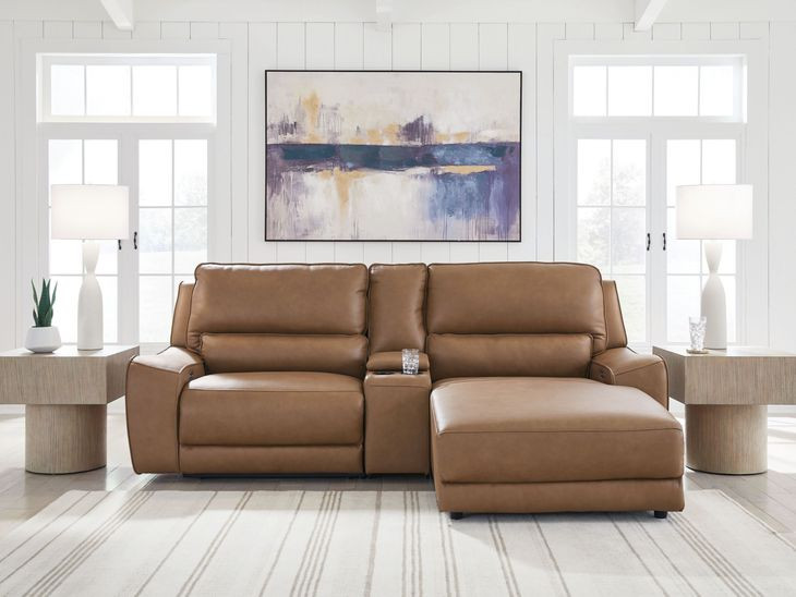 Spear Hill Caramel Leather 3 Piece Modular Power Reclining Sectional with RAF Chaise and USB Charging