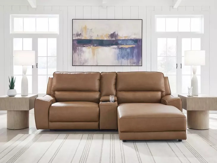 Silverbrooke Caramel Leather 3 Piece Modular Power Reclining Sectional with RAF Chaise and USB Charging