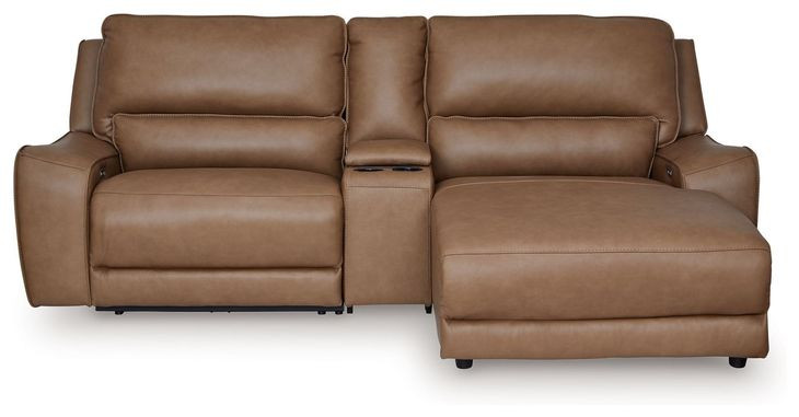 Spear Hill Caramel Leather 3 Piece Modular Power Reclining Sectional with RAF Chaise and USB Charging