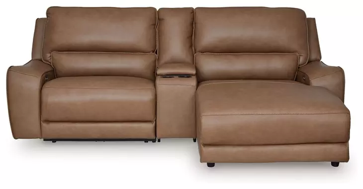 Silverbrooke Caramel Leather 3 Piece Modular Power Reclining Sectional with RAF Chaise and USB Charging