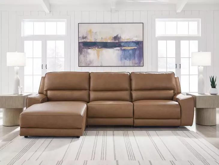 Silverbrooke Caramel Leather 3 Piece Modular Reclining Sectional with LAF Chaise with USB Charging