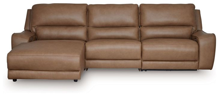 Spear Hill Caramel Leather 3 Piece Modular Reclining Sectional with LAF Chaise with USB Charging