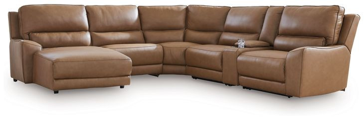 Spear Hill Caramel Leather 6 Piece Modular Power Reclining Sectional with USB Charging and Storage Console