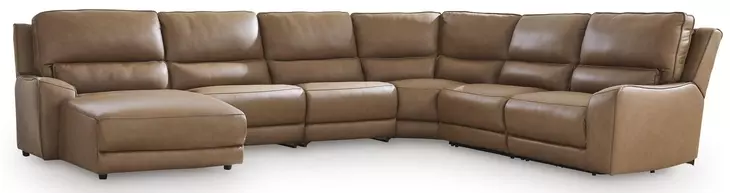 Silverbrooke Caramel Leather 6 Piece Modular Reclining Sectional with LAF Chaise and USB Charging