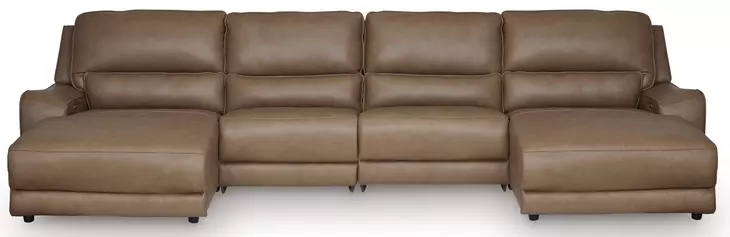 Silverbrooke Caramel Leather 4 Piece Modular Power Reclining Sectional with Chaise and USB Charging
