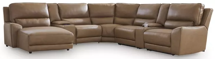 Silverbrooke Caramel Leather 7 Piece Modular Reclining Sectional with Chaise and USB Charging