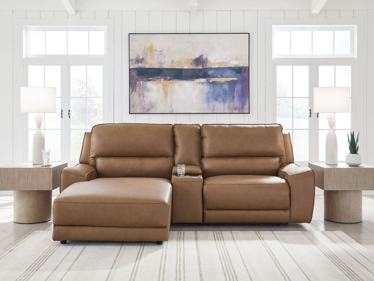 Spear Hill Caramel Leather 3 Piece Modular Power Reclining Sectional with LAF Chaise and USB Charging