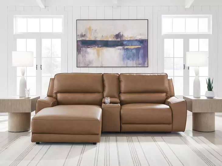 Silverbrooke Caramel Leather 3 Piece Modular Power Reclining Sectional with LAF Chaise and USB Charging