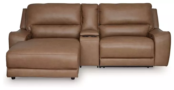 Silverbrooke Caramel Leather 3 Piece Modular Power Reclining Sectional with LAF Chaise and USB Charging