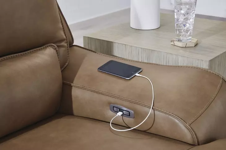 Silverbrooke Caramel Leather 6 Piece Modular Power Reclining Sectional with USB Charging