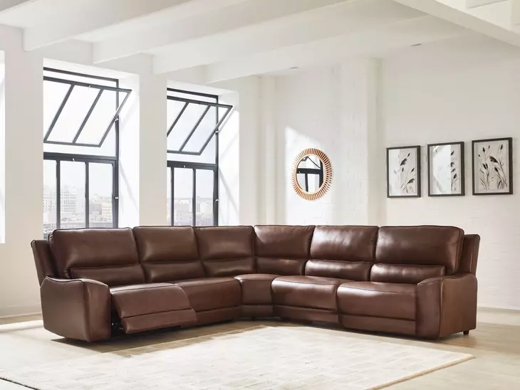 Silverbrooke Canyon Leather 5 Piece Modular Power Reclining Sectional with USB Charging