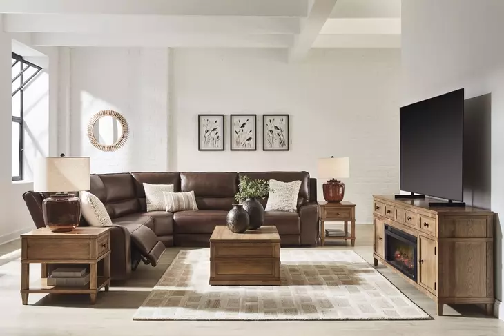 Silverbrooke Canyon Leather 5 Piece Modular Power Reclining Sectional with USB Charging