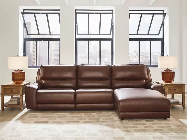 Silverbrooke Canyon Leather 3 Piece Modular Reclining Sectional with RAF Chaise and USB Charging