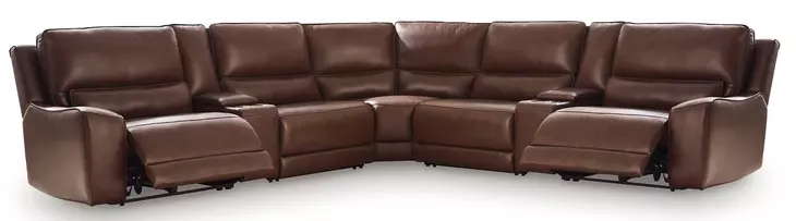 Silverbrooke Canyon Leather 7 Piece Modular Reclining Sectional with Storage Consoles and USB Charging