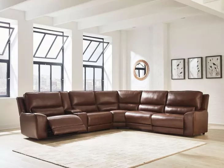 Silverbrooke Canyon Leather 6 Piece Modular Reclining Sectional with Storage Console and USB Charging