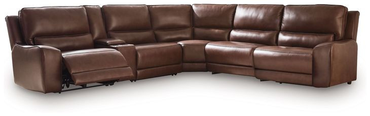 Spear Hill Canyon Leather 6 Piece Modular Reclining Sectional with Storage Console and USB Charging