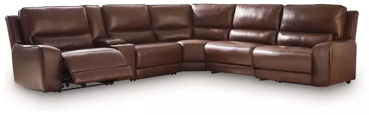 Silverbrooke Canyon Leather 6 Piece Modular Reclining Sectional with Storage Console and USB Charging