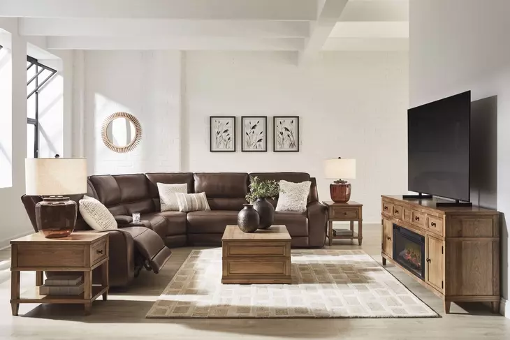 Silverbrooke Canyon Leather 6 Piece Modular Reclining Sectional with Storage Console and USB Charging