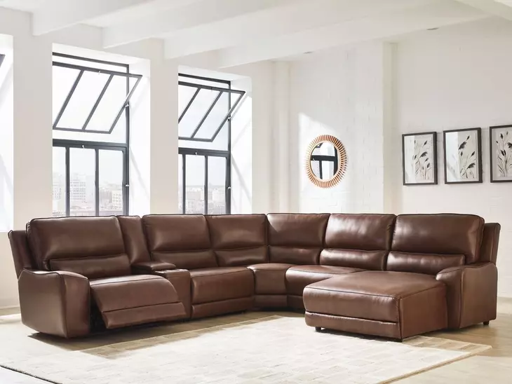 Silverbrooke Canyon Leather 6 Piece Modular Power Reclining Sectional with RAF Chaise and USB Charging