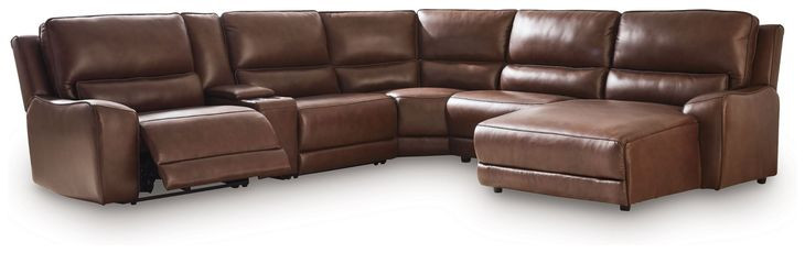 Spear Hill Canyon Leather 6 Piece Modular Power Reclining Sectional with RAF Chaise and USB Charging