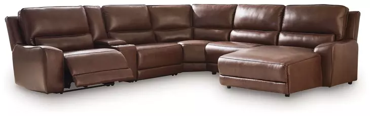 Silverbrooke Canyon Leather 6 Piece Modular Power Reclining Sectional with RAF Chaise and USB Charging