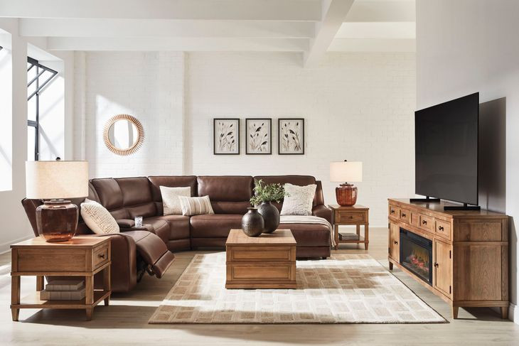 Spear Hill Canyon Leather 6 Piece Modular Power Reclining Sectional with RAF Chaise and USB Charging