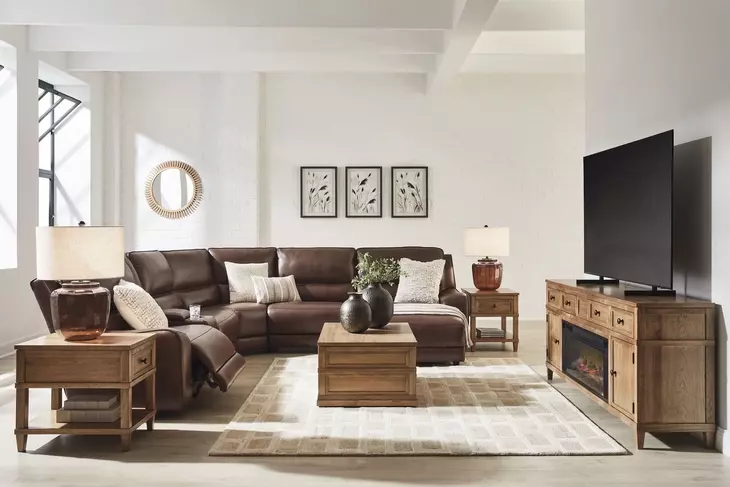 Silverbrooke Canyon Leather 6 Piece Modular Power Reclining Sectional with RAF Chaise and USB Charging