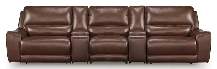 Silverbrooke Canyon Leather 5 Piece Modular Power Reclining Sectional with USB Charging and Storage Console