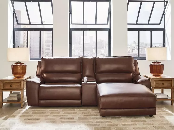 Silverbrooke Canyon Leather 3 Piece Modular Power Reclining Sectional with RAF Chaise and USB Charging