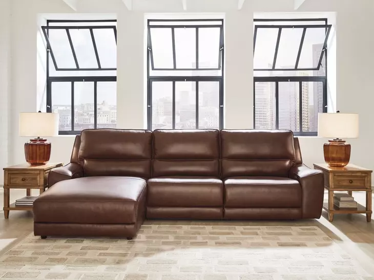 Silverbrooke Canyon Leather 3 Piece Modular Reclining Sectional with LAF Chaise and USB Charging