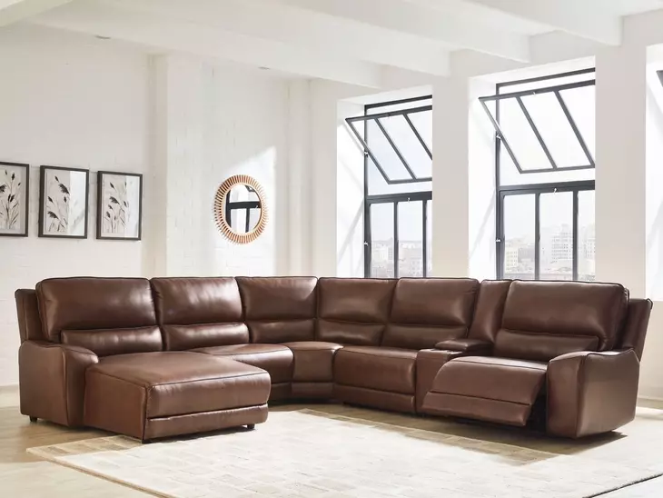 Silverbrooke Canyon Leather 6 Piece Modular Power Reclining Sectional with USB Charging and Storage Console