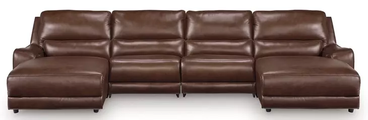 Silverbrooke Canyon Leather 4 Piece Modular Power Reclining Sectional with Chaise and USB Charging