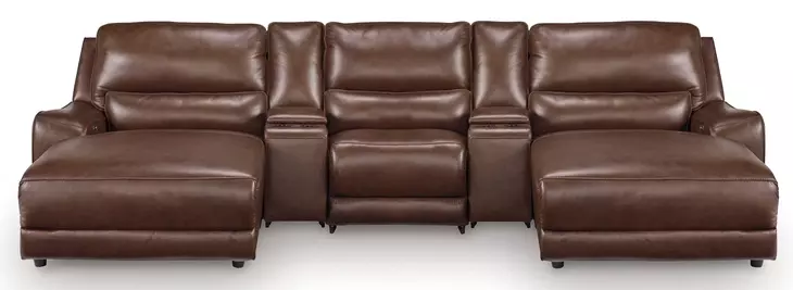 Silverbrooke Canyon Leather 5 Piece Modular Power Reclining Sectional with Chaise and USB Charging