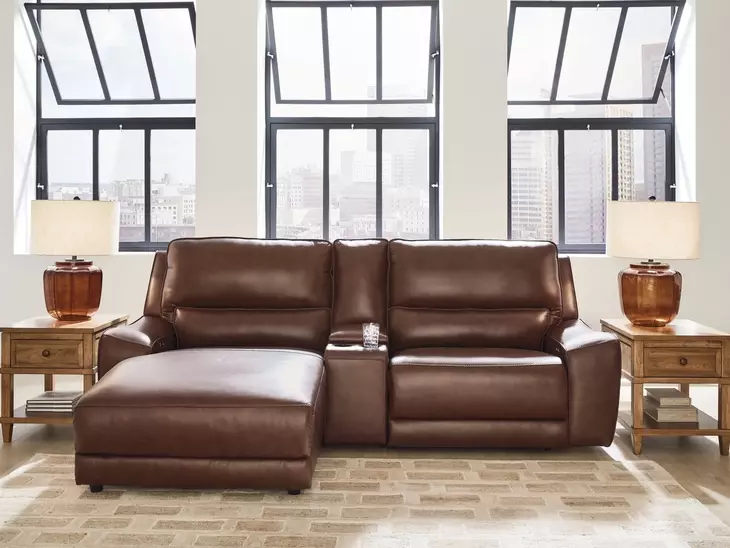 Silverbrooke Canyon Leather 3 Piece Modular Power Reclining Sectional with LAF Chaise and USB Charging
