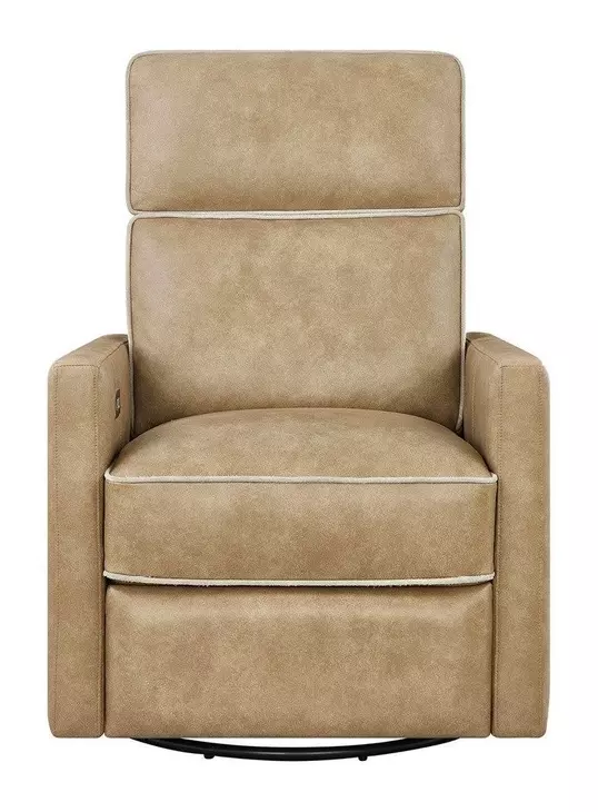 Mosaic Brown Leather Swivel Glider Power Recliner with USB Charging