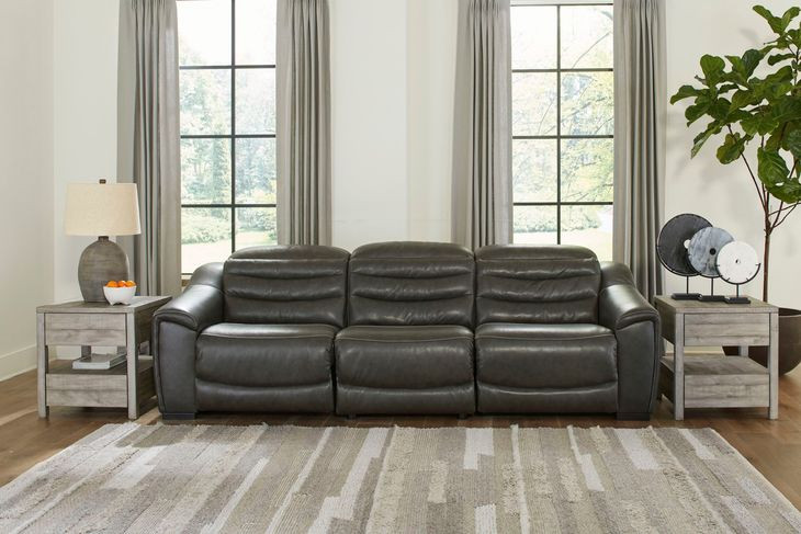 Center Line Dark Gray Leather 3 Piece Modular Power Reclining Sectional with USB Charging