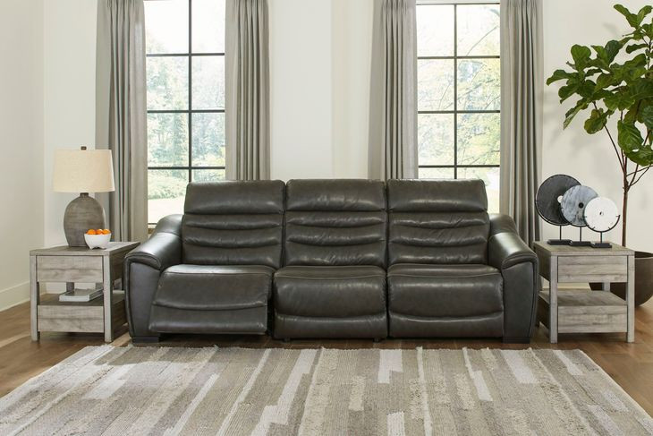 Center Line Dark Gray Leather 3 Piece Modular Power Reclining Sectional with USB Charging