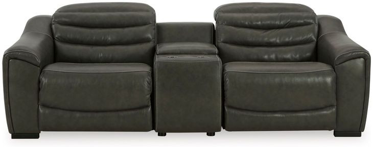 Center Line Dark Gray Leather 3 Piece Modular Power Reclining Loveseat with Console and USB Charging