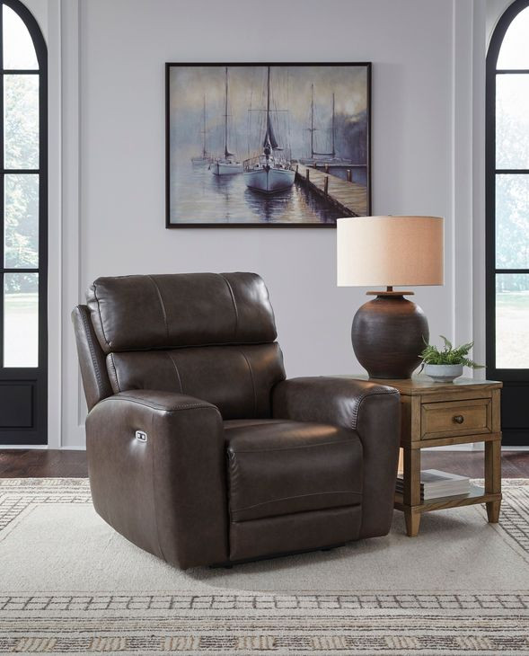 Side Step Smoke Leather Zero Gravity Power Recliner with USB Charging