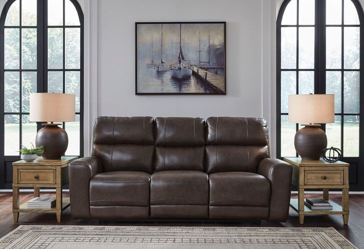 Side Step Smoke Leather 90" Zero Gravity Power Reclining Sofa with USB Charging and LED