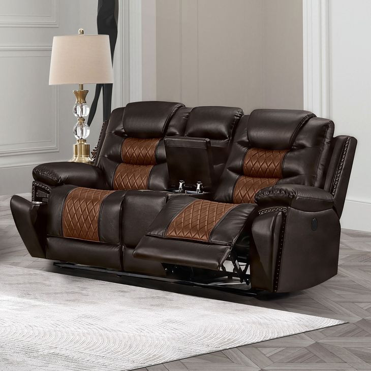 Nikko Brown Power Reclining 74" Console Loveseat Power Footrest